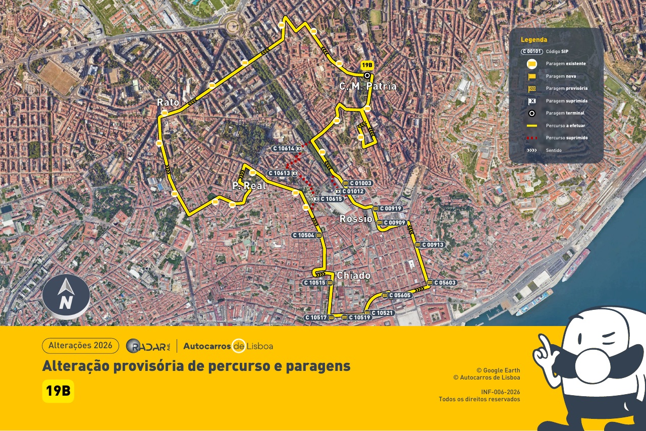 Mapa de alterações de serviço do Radar